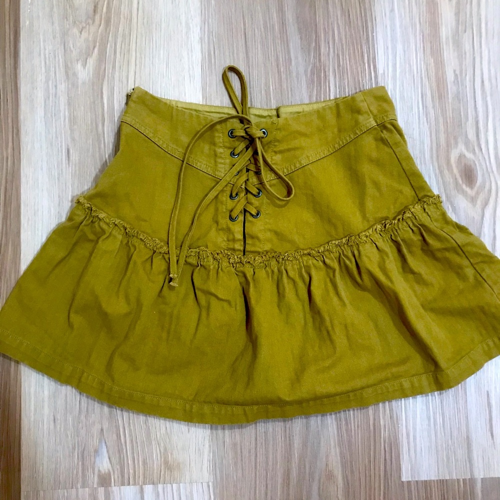 Free People khaki green lace up skirt